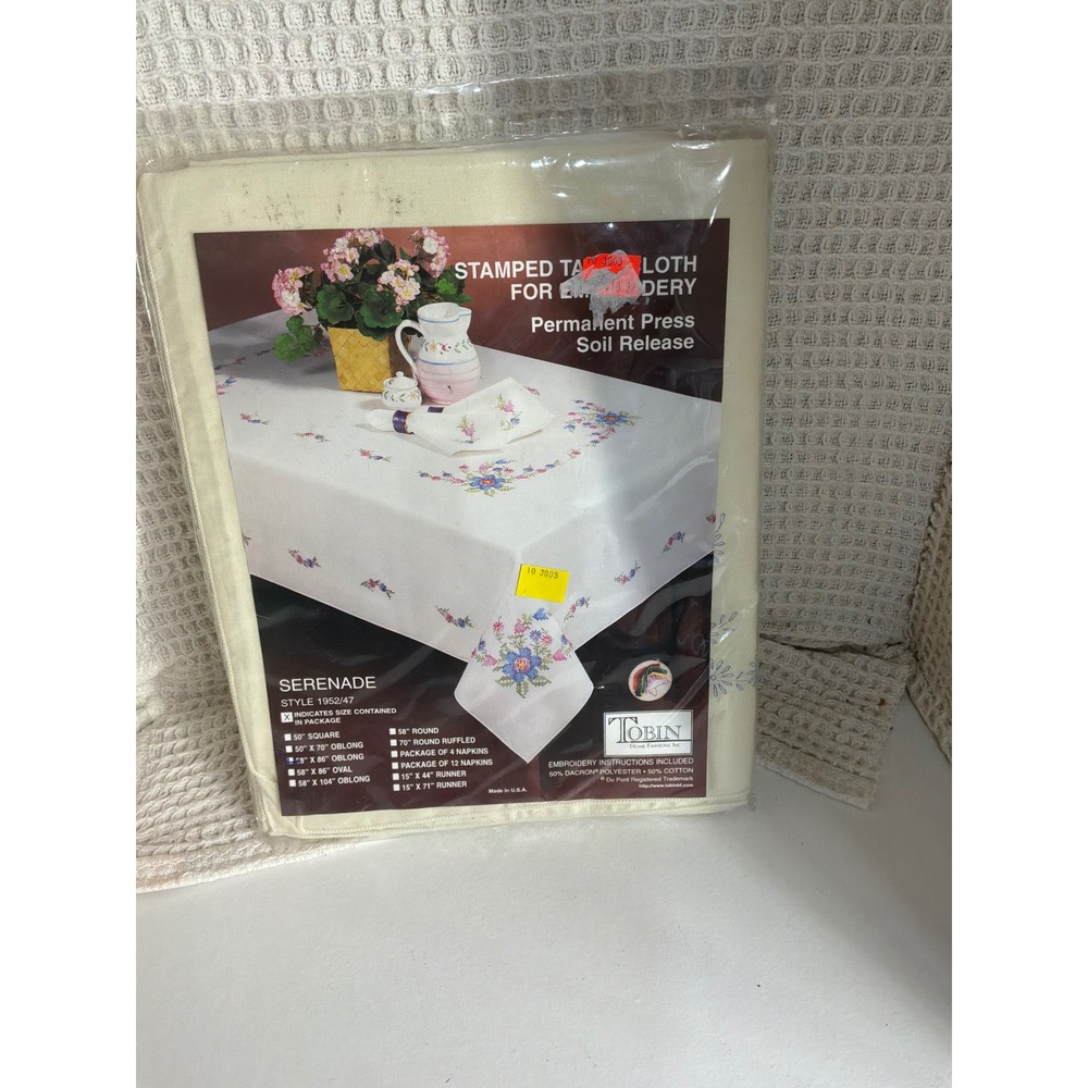 Cottagecore Unisex Tobin Stamped Embroidery Tablecloth 50x50 Cream